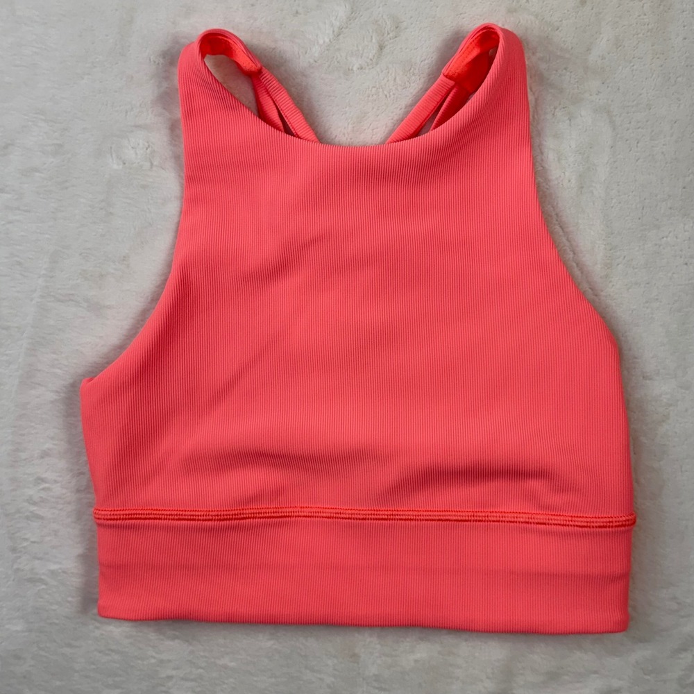 Lululemon Sports Bra Energy High Neck Ribbed Neon Pink Womens 4